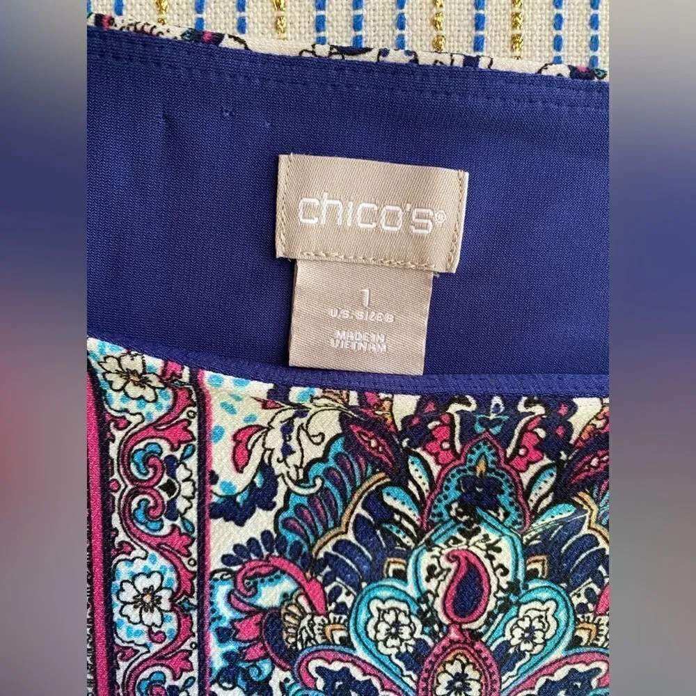 Chico’s Midi Dress Size 1 Colorful  Floral Sheath Shift Stretch